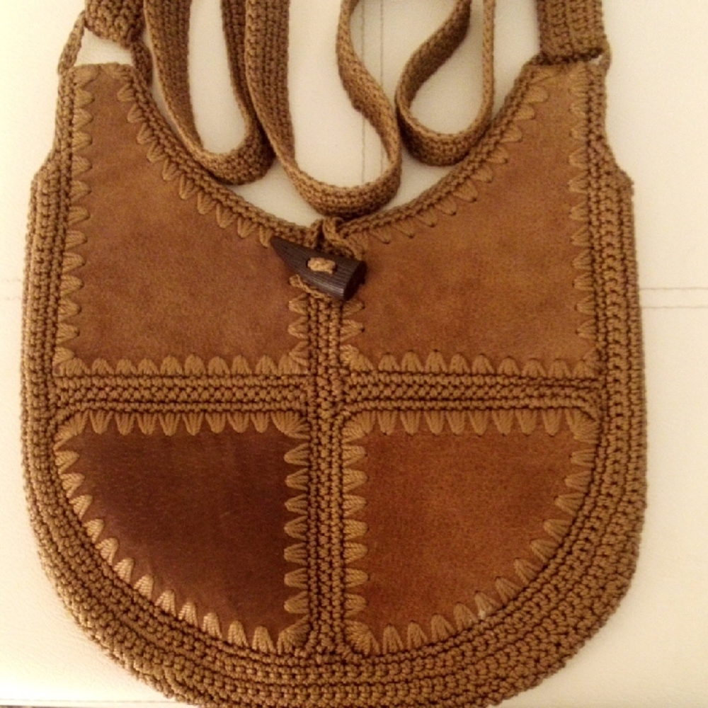 Brown Crochet Leather Shoulder Bag